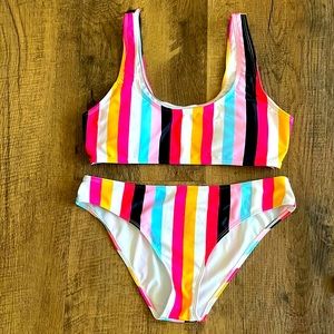 Women's Rainbow Swimsuit Bikini Set Pushup Swimsuit Bathing Beachwear Medium